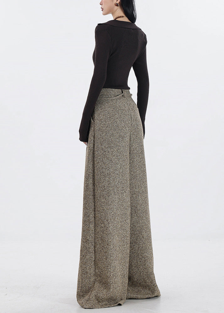 Simple Khaki High Waist Woolen Wide Leg Pants Spring