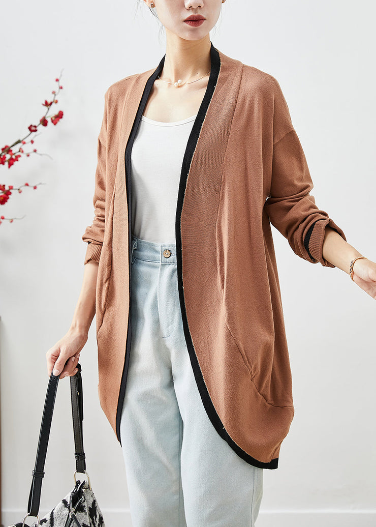 Simple Khaki Oversized Patchwork Knit Cardigans Fall