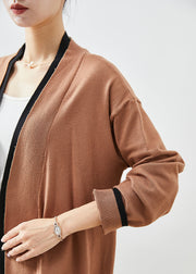 Simple Khaki Oversized Patchwork Knit Cardigans Fall