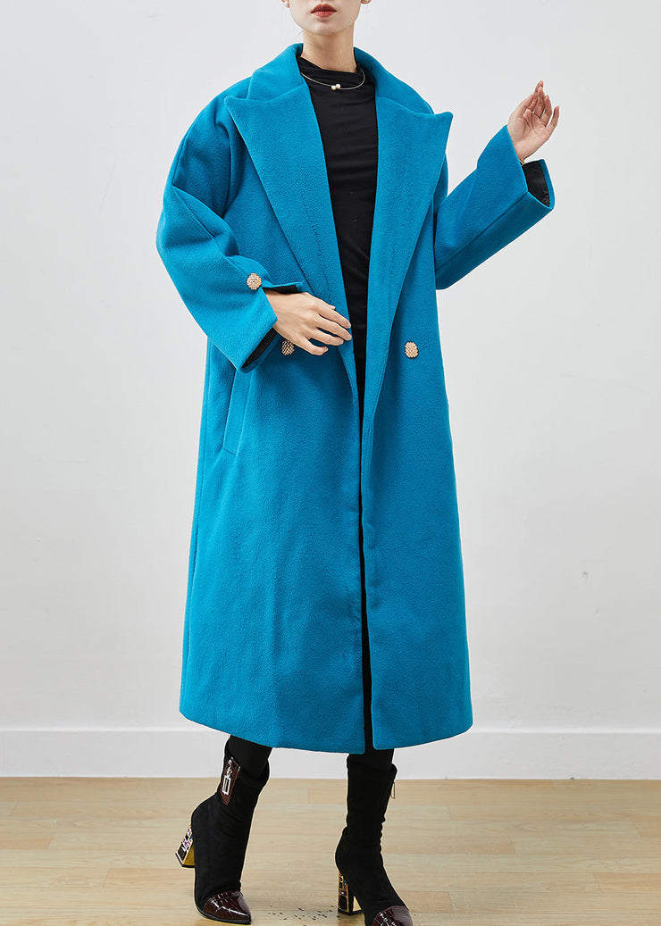 Simple Lake Blue Oversized Double Breast Woolen Trench Spring