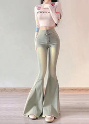 Simple Light Blue High Waist Butt Scrunch Denim Bell-bottom Trousers Spring