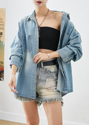 Simple Light Blue Oversized Pockets Denim Shirt Coats Fall