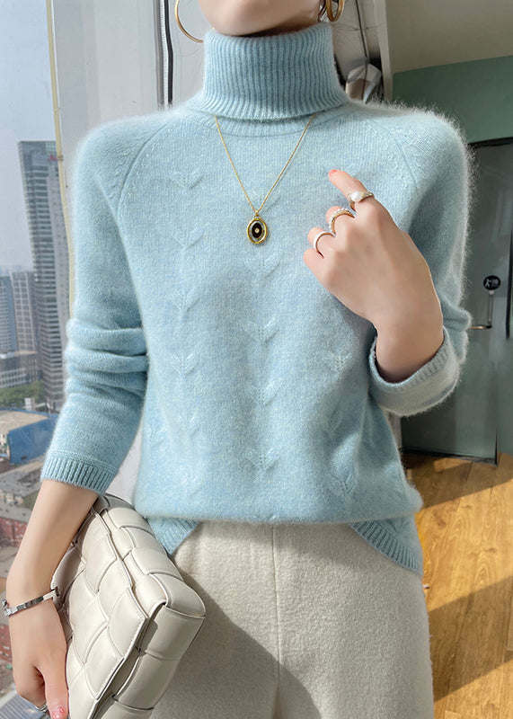 Simple Light Camel Hign Neck Thick Woolen Short Sweater Winter