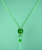 Simple Light Green Hand Knitting Jade Pendant Necklace