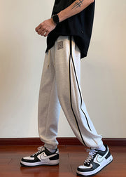 Simple Light Grey Pockets Drawstring Warm Fleece Mens Beam Pants Spring