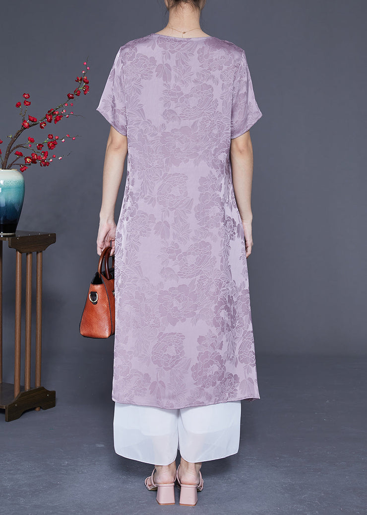 Simple Light Purple V Neck Jacquard Silk Vacation Dresses Summer