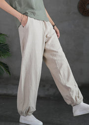 Simple Linen Pockets Elastic Waist Cotton Pants Spring