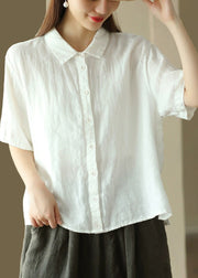 Simple Loose White Peter Pan Collar Linen Shirt Summer