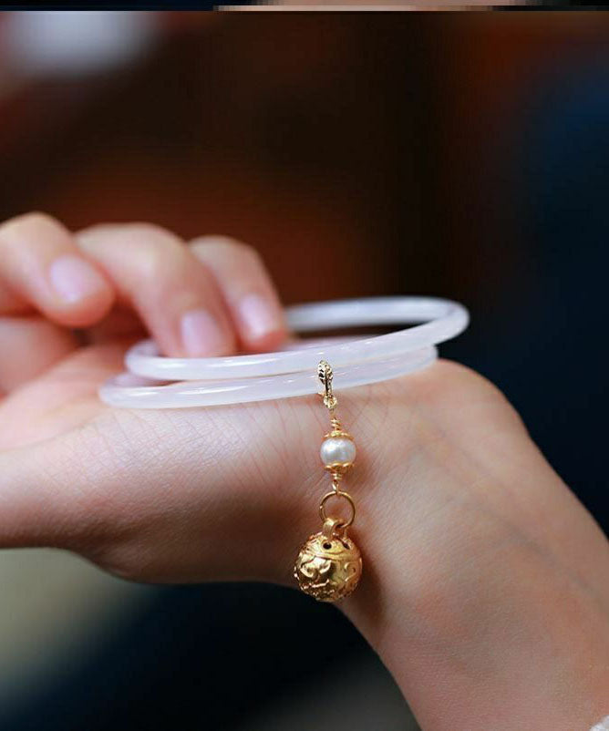 Simple Pink Glass Pearl Small Bell Bangle