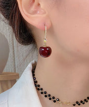 Simple Mulberry Copper Overgild Zircon Cherry Drop Earrings