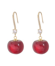 Simple Mulberry Copper Overgild Zircon Cherry Drop Earrings