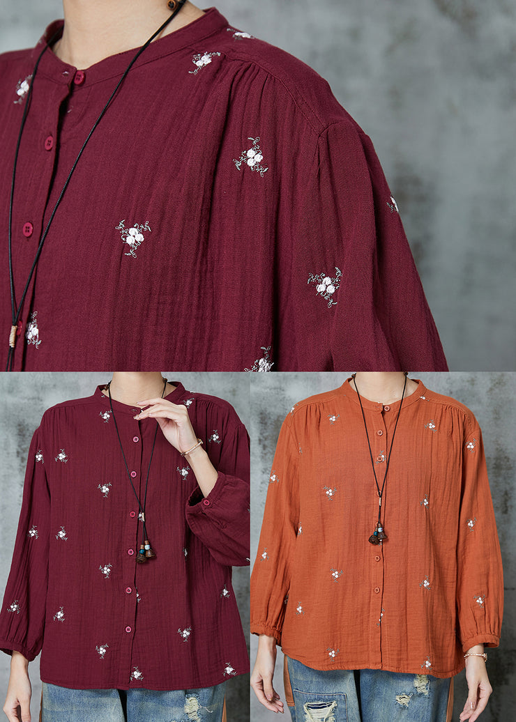 Simple Mulberry Embroidered Cotton Shirt Spring