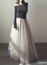 Simple Mulberry Wrinkled Elastic Waist Tulle Skirts Summer