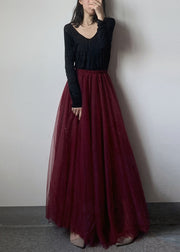 Simple Mulberry Wrinkled Elastic Waist Tulle Skirts Summer