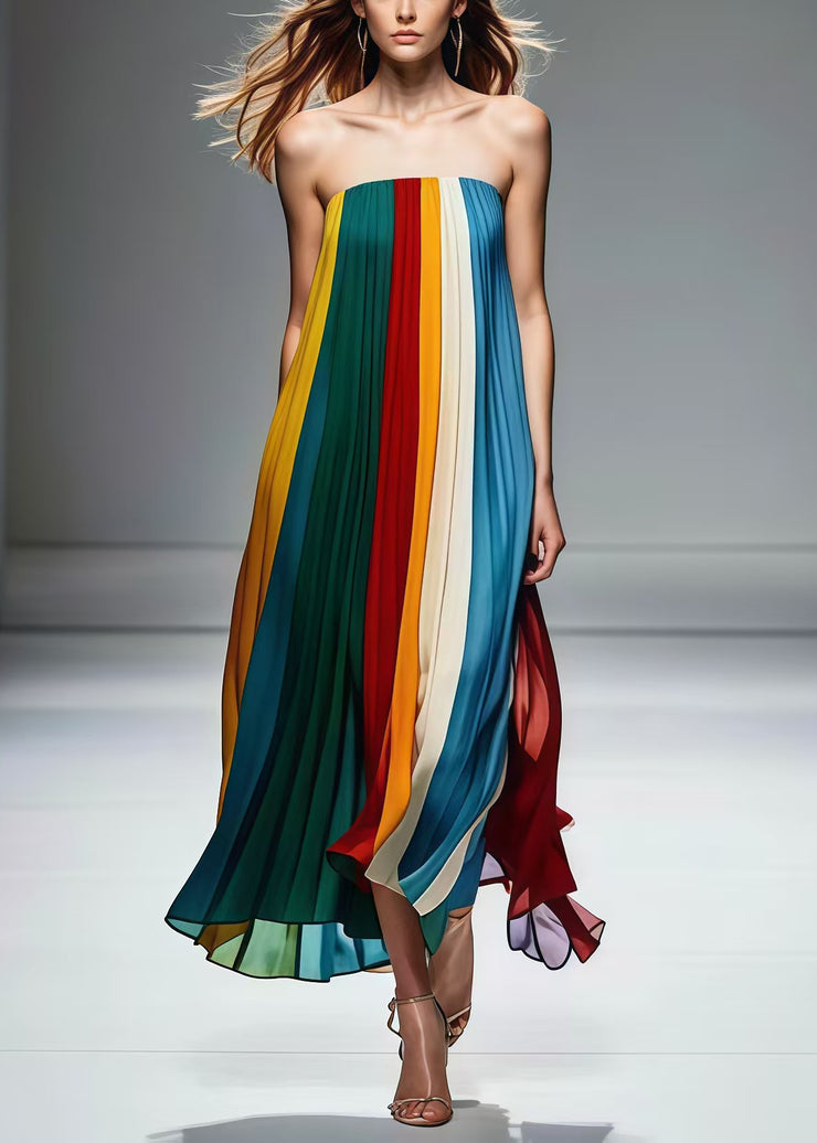 Simple Multicolor Backless Wrinkled Chiffon Strapless Dresses Summer