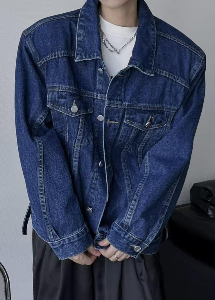 Simple Navy Peter Pan Collar Button Denim Mens Coats Spring