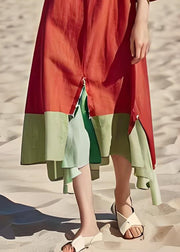Simple O Neck Patchwork Plus Size Cotton Long Dress Summer
