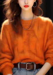 Simple Orange O Neck Cozy Knit Sweaters Spring