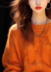 Simple Orange O Neck Cozy Knit Sweaters Spring