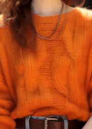 Simple Orange O Neck Cozy Knit Sweaters Winter