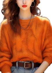 Simple Orange O Neck Cozy Knit Sweaters Winter