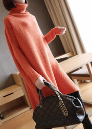 Simple Orange Turtle Neck Oversized Knitted Long Sweater Spring