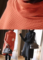 Simple Orange Turtle Neck Oversized Knitted Long Sweater Spring