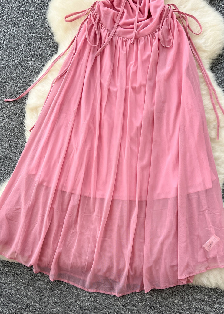 Simple Pink Cinched Exra Large Hem Tulle Summer Dress