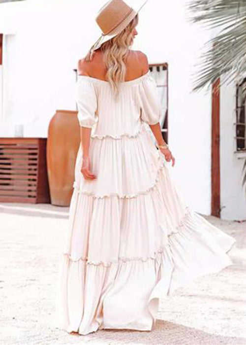 Simple Pink Cold Shoulder Cotton Maxi Dresses Summer