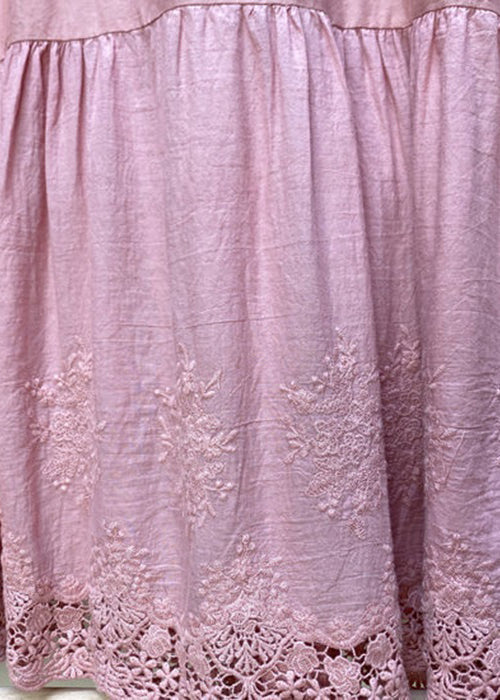 Simple Pink Embroideried Hollow Out Cotton Dress Sleeveless