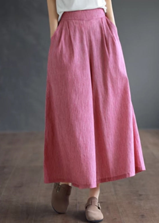 Simple Pink High Waist Cotton Crop Pants Summer