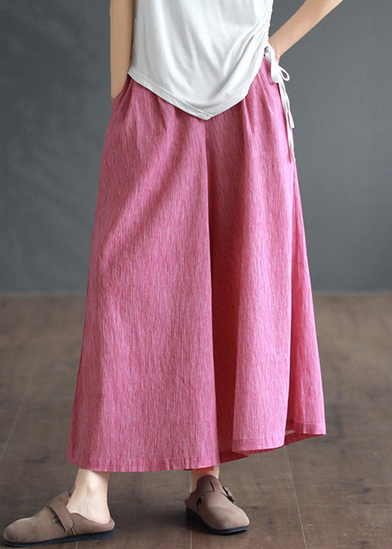 Simple Pink High Waist Cotton Crop Pants Summer