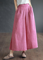 Simple Pink High Waist Cotton Crop Pants Summer