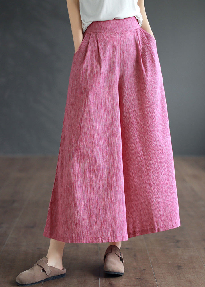 Simple Pink High Waist Cotton Crop Pants Summer