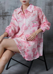 Simple Pink Oversized Print Chiffon Two Pieces Set Summer