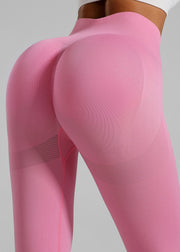 Simple Pink Pockets High Waist Nylon Capri Gym Shark Leggings