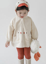 Simple Pink Print Button Girls Hooded Coat Fall