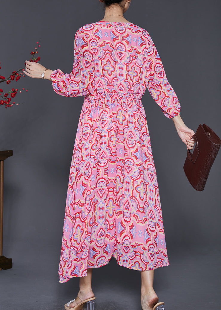 Simple Pink Print Silm Fit Chiffon Dresses Summer