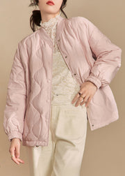 Simple Pink Stand Collar Button Pockets Parkas Winter