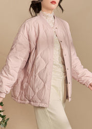 Simple Pink Stand Collar Button Pockets Parkas Winter