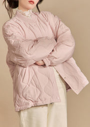 Simple Pink Stand Collar Button Pockets Parkas Winter