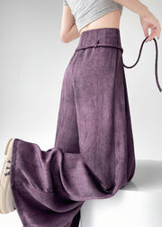 Simple Purple High Waist Ice Silk Wide Leg Pants Summer