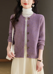 Simple Purple O Neck Button Knit Cardigan Fall