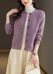 Simple Purple O Neck Button Knit Cardigan Fall