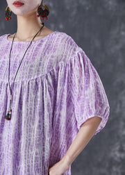 Simple Purple Oversized Exra Large Hem Linen Dress Summer