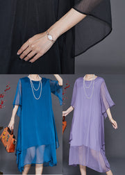 Simple Purple Oversized Side Open Chiffon Dresses Summer
