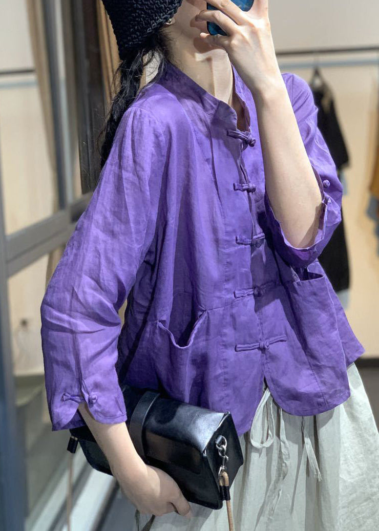 Simple Purple Pockets Button Tops Fall