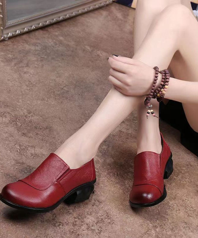 Simple Red High Heels Splicing Chunky High Heels