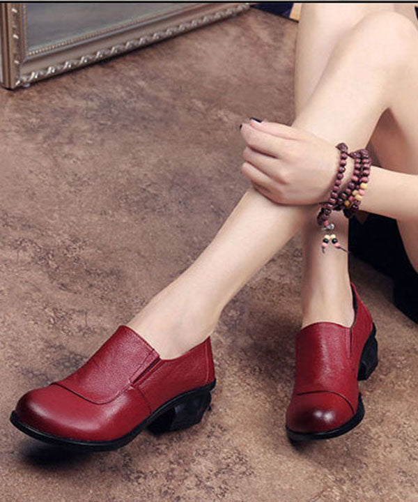 Simple Red High Heels Splicing Chunky High Heels