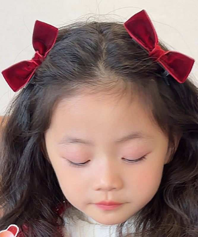 Simple Red Metal Bow Silk Velour Kids Hairpin